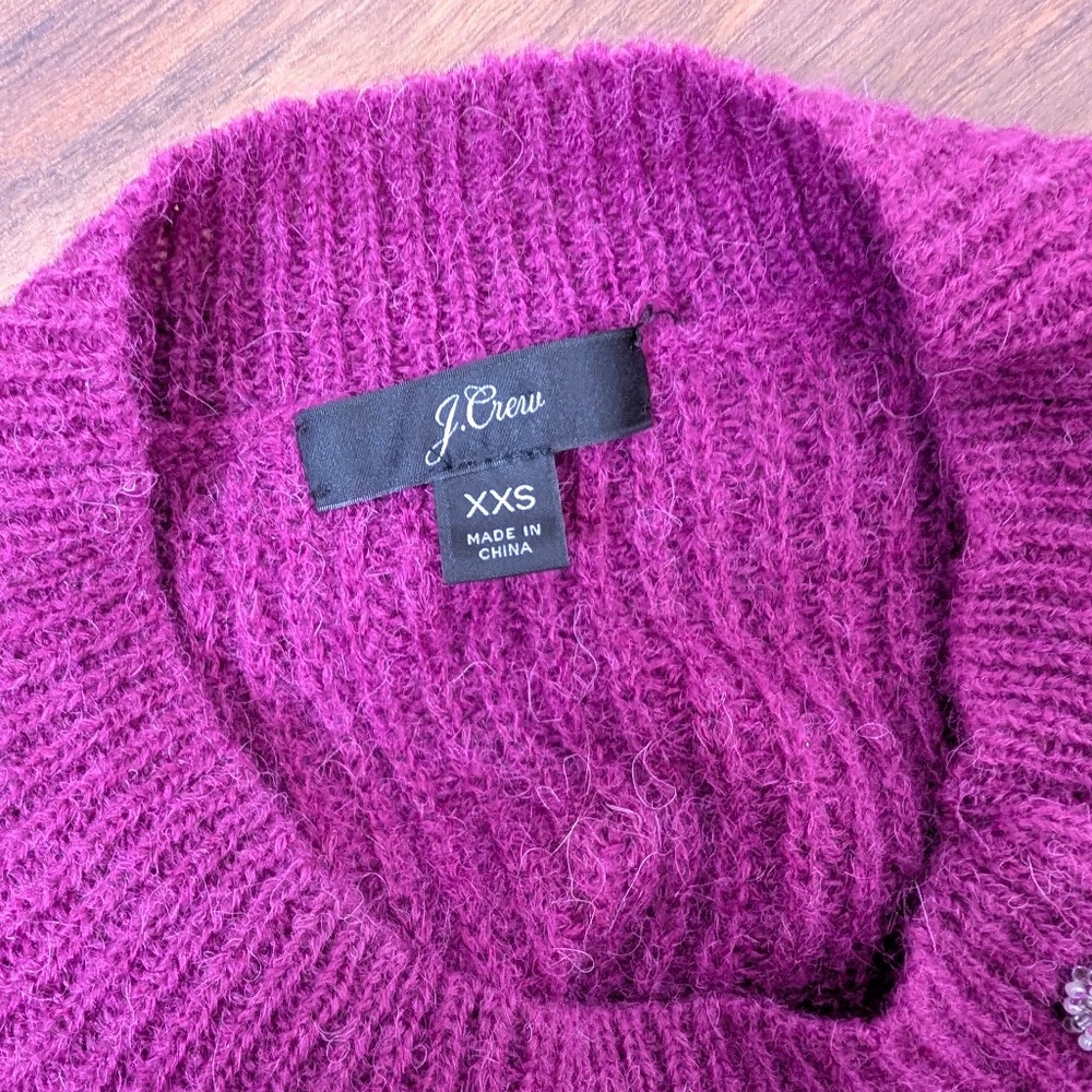 J. Crew Pink Knit Crew Neck Ribbed Long Sleeve Asymmetrical Beaded Shoulder - Picture 10 of 11